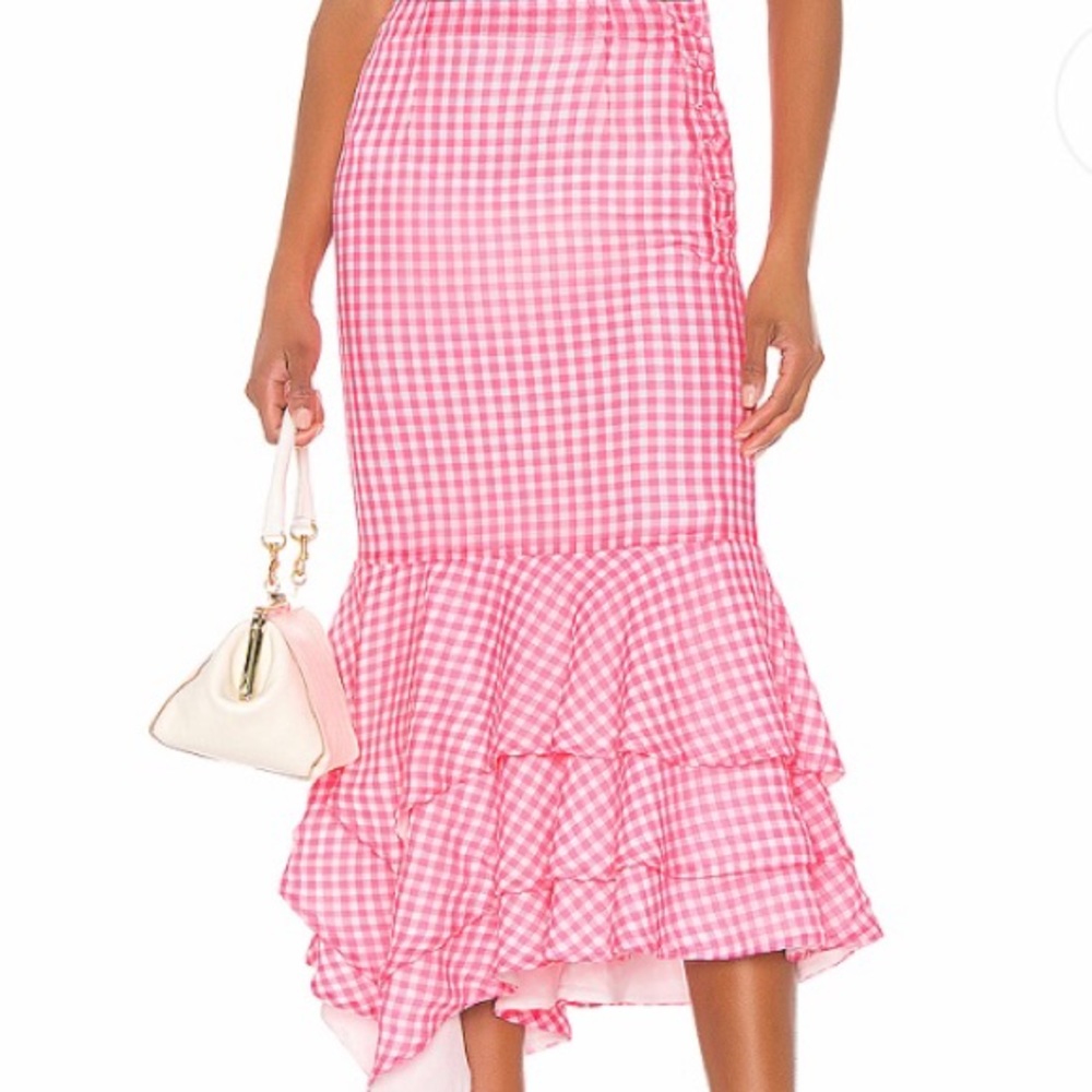 Neon pink and white midi skirt
